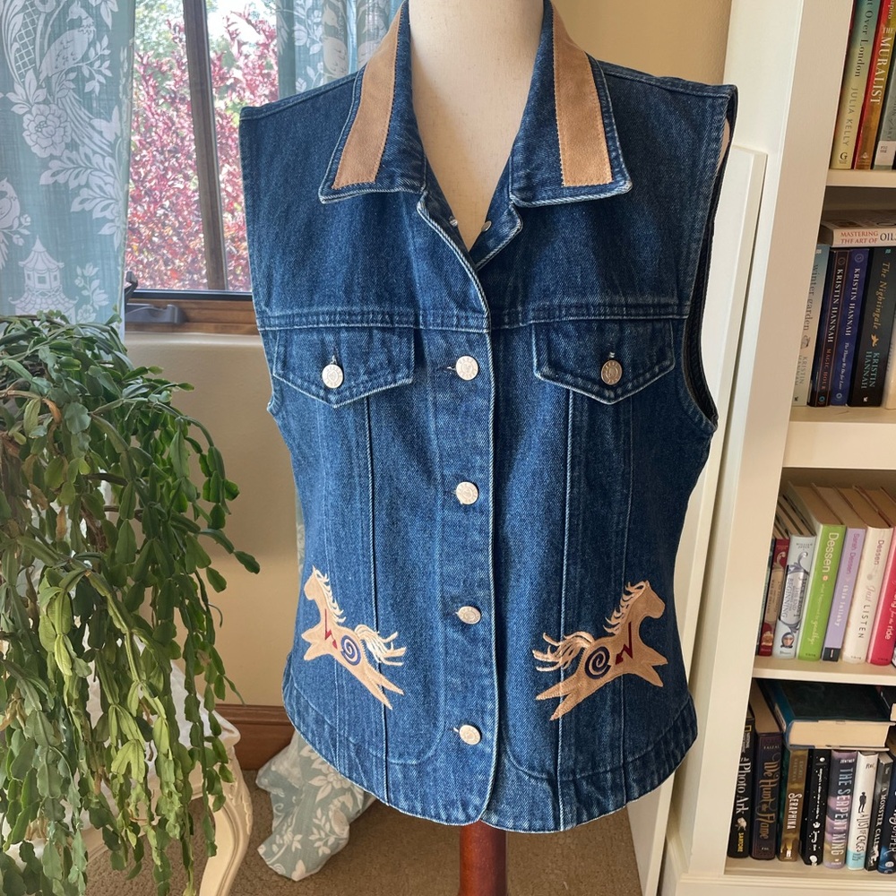 Vintage western denim vest with horses
